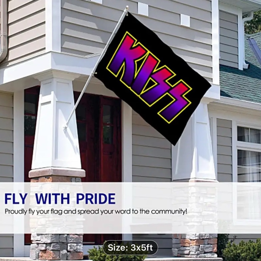 3x5Ft. KISS Rock Band Black Flag with Purple and Yellow Logo Gene Simmons